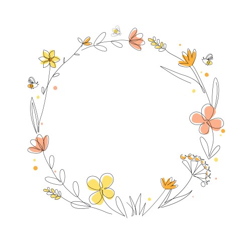 Bee & Flower Doodle Frame Vector Image