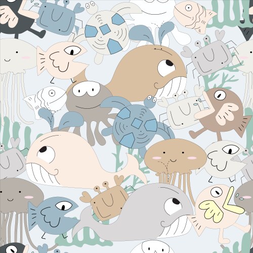 cute ocean animal cartoon seamless pattern vector