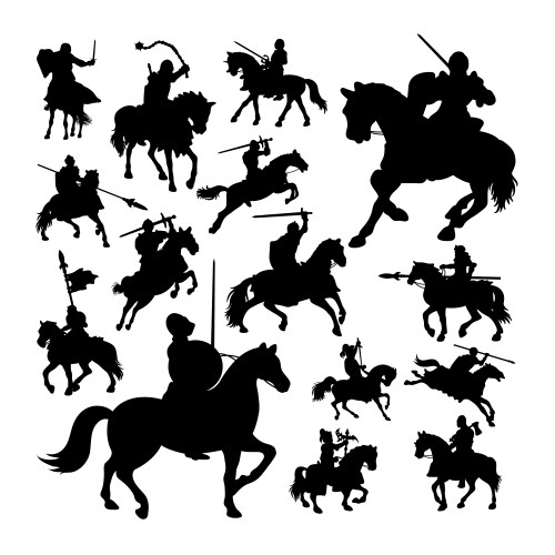 Knight Silhouettes on Horse Vector Image