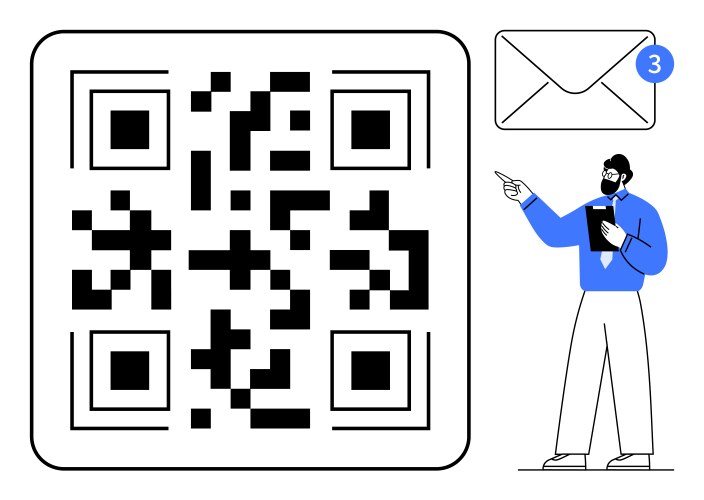 Man discussing qr code with notification envelope vektorbild
