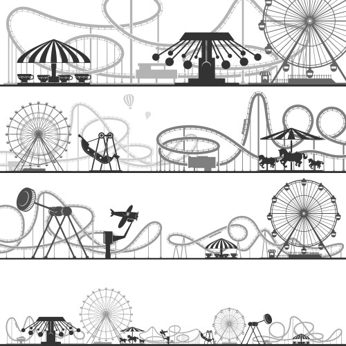 Set of horizontal amusement park silhouettes vector image