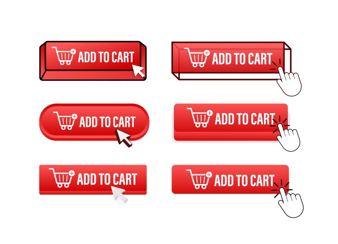 Add to cart button with pointer clicking vector image
