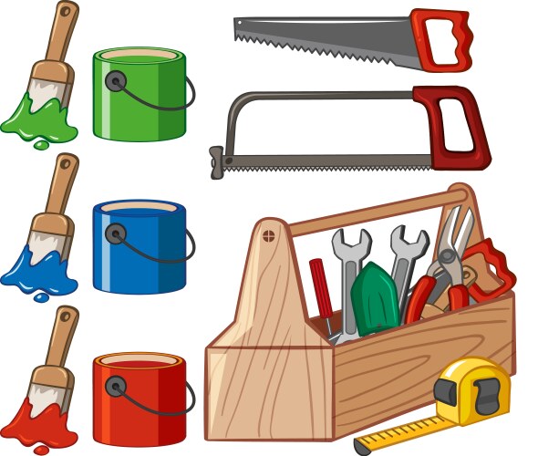 toolbox and paint buckets vector