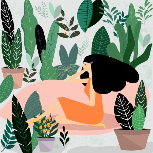 woman and her flower garden vector