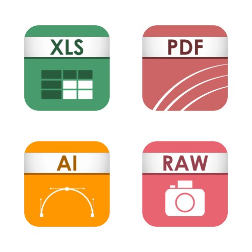 Simple square file types formats labels icon set vector image