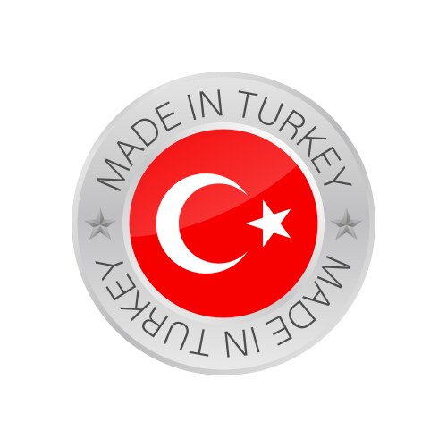 Glossy metal badge icon made in turkey with flag Vector Image