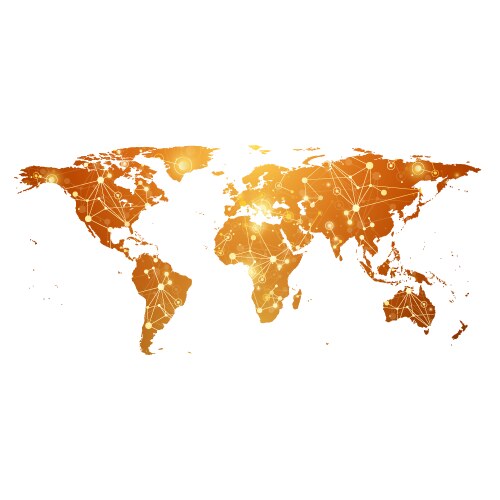 Golden world map with global technology networking vector image