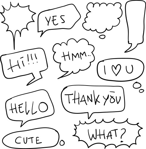 Hand Drawn Speech Bubbles Doodle Set Vector Image