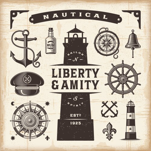 Vintage nautical labels set Royalty Free Vector Image