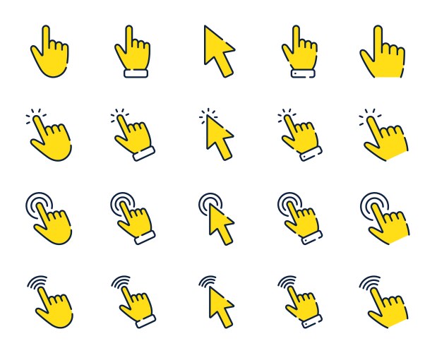 Click pointer line icons mouse cursor hand vector image
