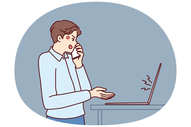 Dissatisfied manager makes phone call standing vector image