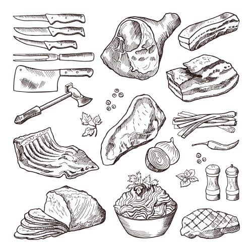Meat & Kitchen Food Collection vector image