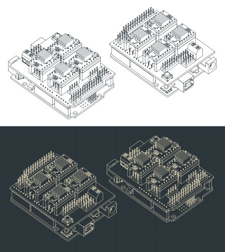 arduino uno and cnc shield isometric blueprints vector image