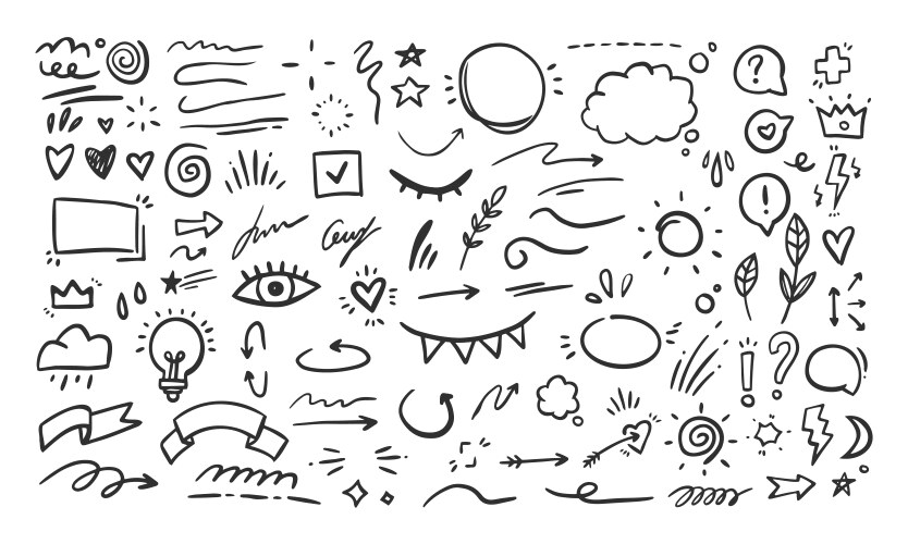 Hand drawn doodle design elements black on white Vector Image
