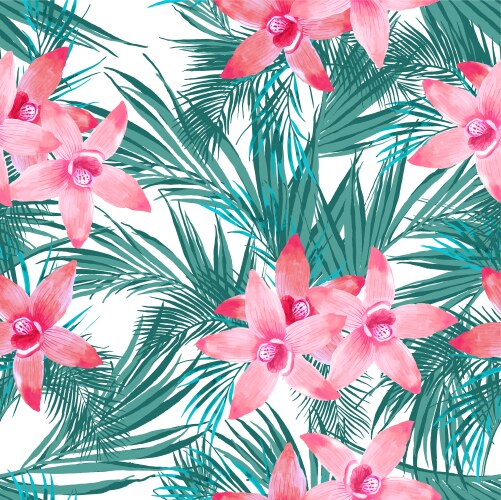 Tropical Watercolor Flower Pattern Vector Image