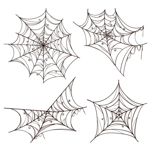 Black spider web set in hand drawn style doodle vector image