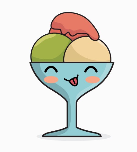 Kawaii Ice Cream Bowl Vector Image