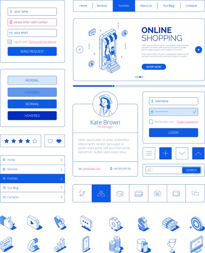 Ready to use user interfaceui layout kit vector image