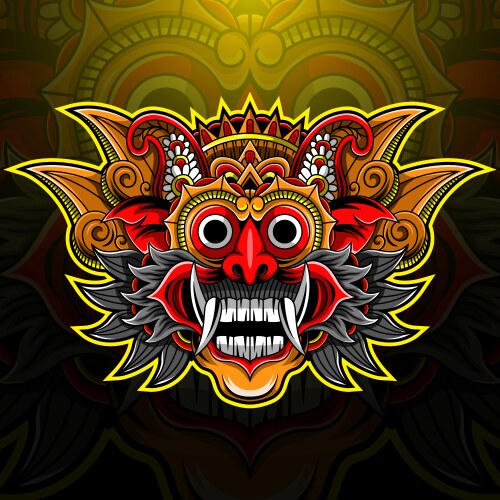 Barong Mask Logo - Bali Mythical Creature Vector Image