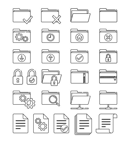 Folders thin line icon set add delete archive Vector Image