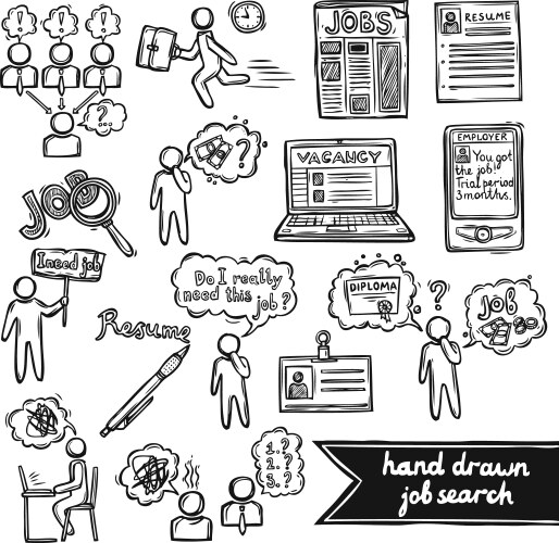 Job interview colored set Royalty Free Vector Image