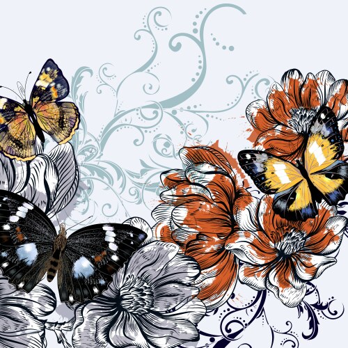 Beautiful background with hand drawn flowers Vector Image