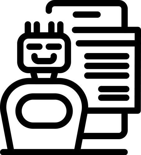 Smiling robot working with big data icon outline vector image