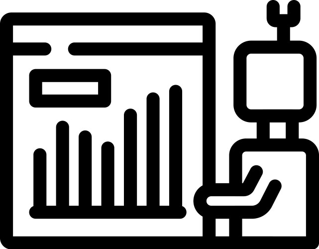 Robot analyzing financial graph on computer screen vector image