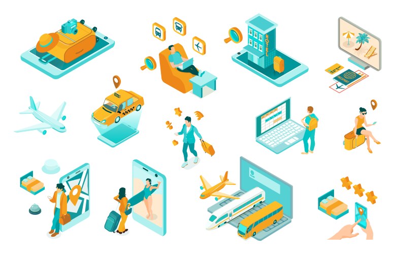 Travel isometric flowchart Royalty Free Vector Image