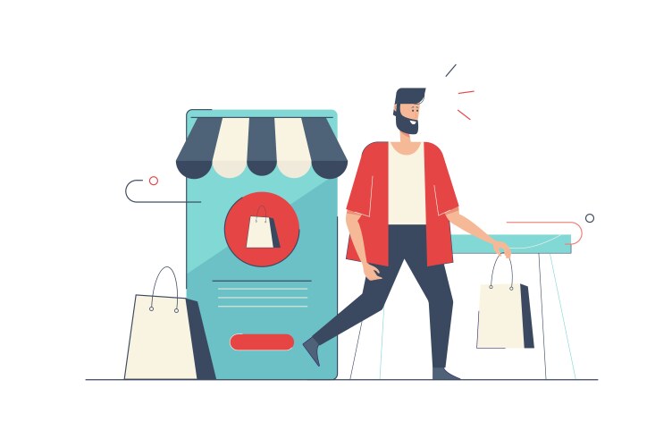 mobile shopping concept with people scene in flat vector image