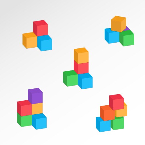 Set of 3d cube combinations compositions tree vector image
