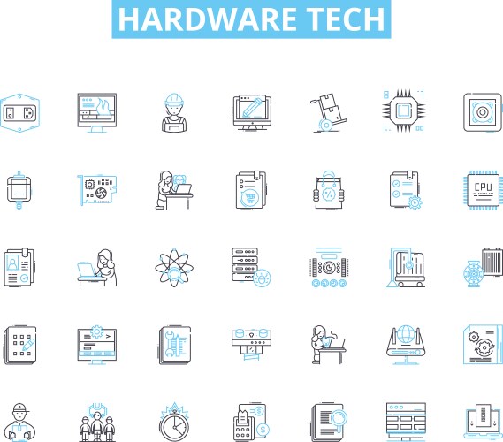 Hardware tech linear icons set processor vektorbild