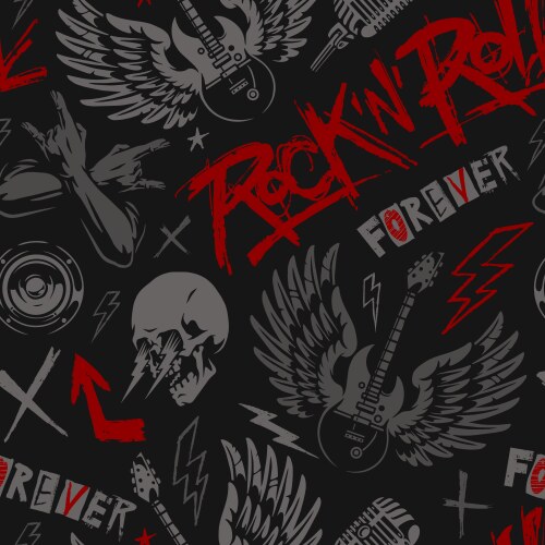 Rock and roll themed pattern with dynamic elements vector image