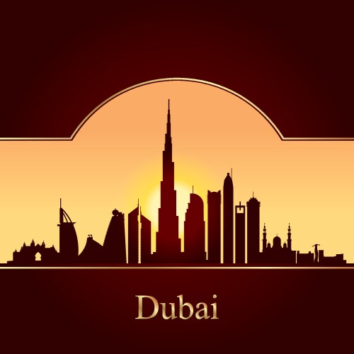 Dubai Sunset Skyline Vector Image