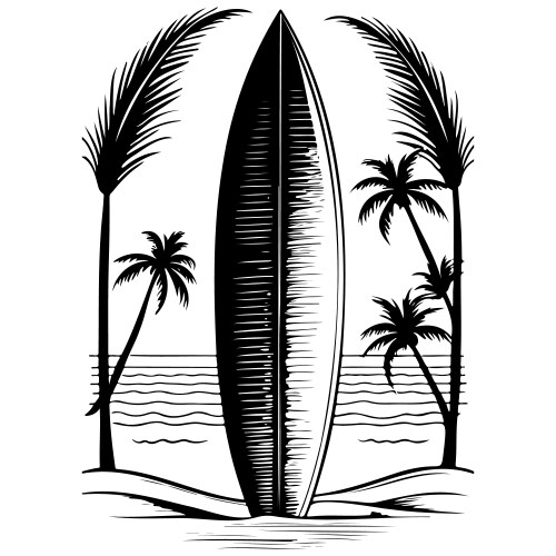 Vintage surfboard drawing black line isolated Vector Image