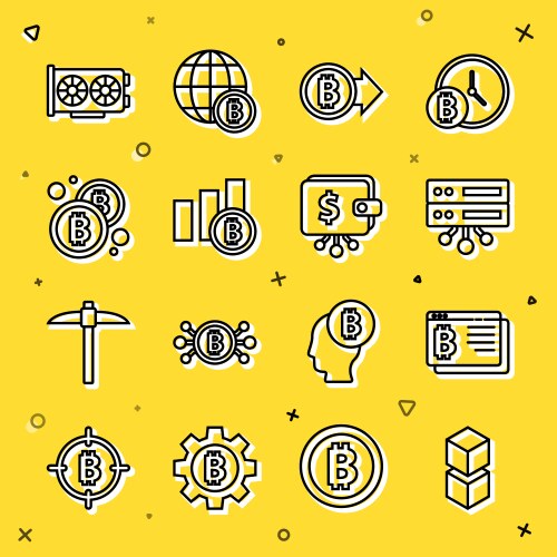 Set line blockchain technology bitcoin browser vector image