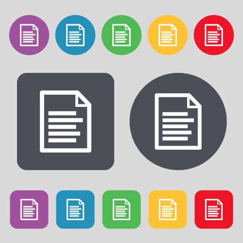 Text file icon sign a set of 12 colored buttons vector image