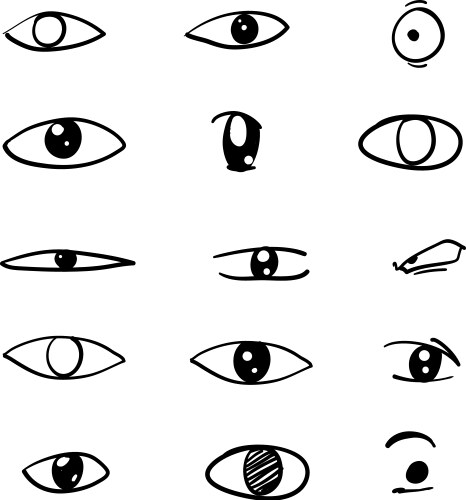 doodle eye icon collection with handdrawn style vector image