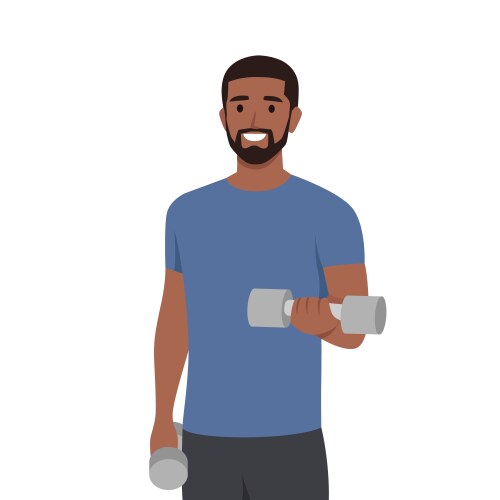 Man doing seated dumbbell bicep curls exercise Vector Image