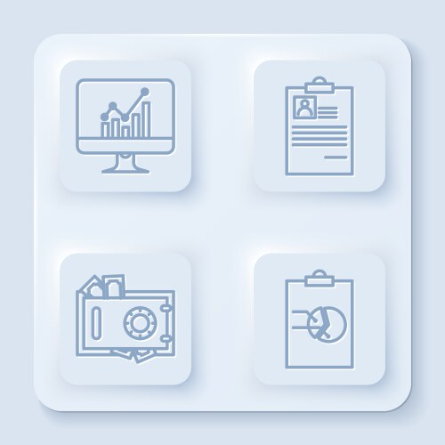 Set line computer monitor with graph chart vector image