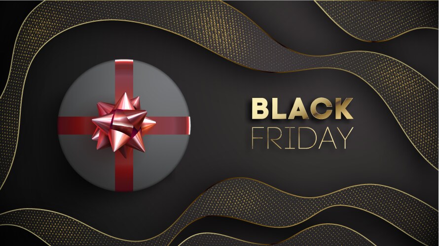 black friday banner with giftbox decorated vector