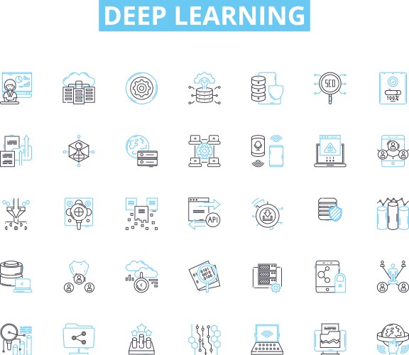Deep learning linear icons set neural nerks vector image