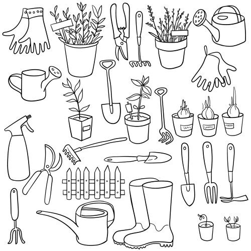 Garden doodle set vector image