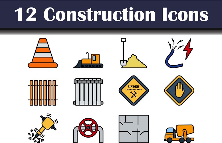 Construction color line icon set Royalty Free Vector Image