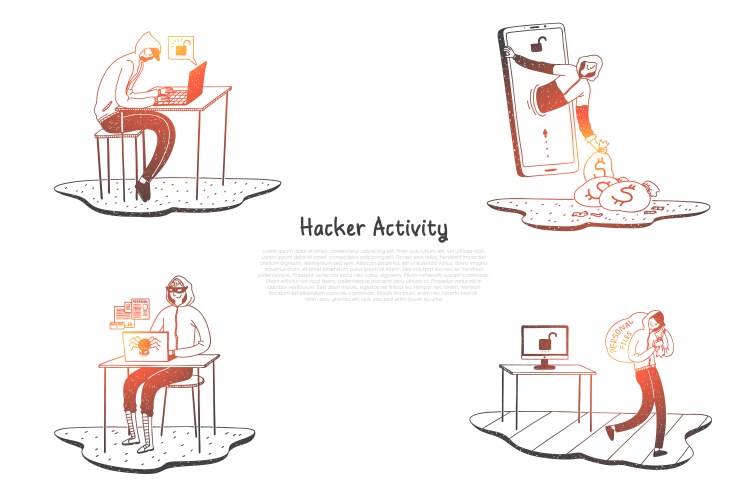 Hacker activity - hackers trying to destroy vector image