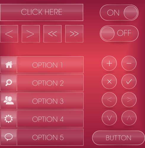 Red interface web buttons and icons set vector image