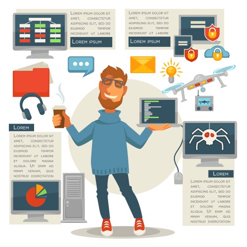 Poster in programming concept programmer man vector image