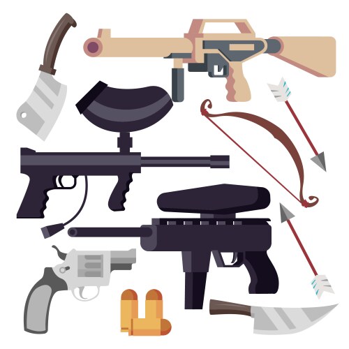 Weapon set weapons icons pistol shotgun Vector Image