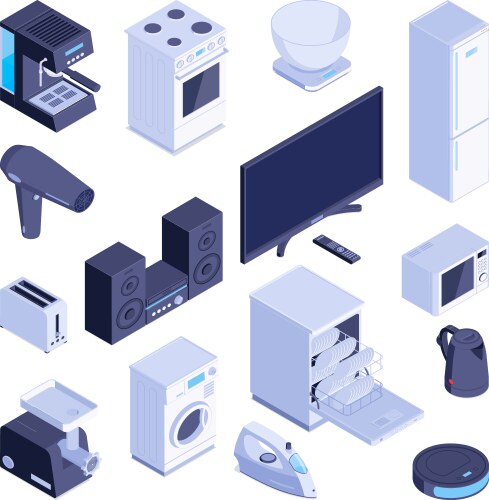 Isometric domestic machines set vector image