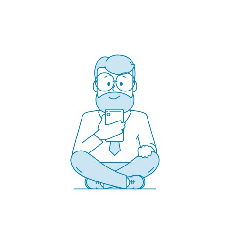Smiling man browses message on a smartphone vector image
